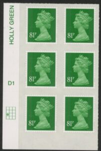 U2929  81p 2B  green M14L  Cyld.  D1  grid position  R3 C1  DLR U/M (MNH)