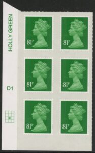 U2929  81p 2B  green M14L  Cyld.  D1  grid position  R3 C2  DLR U/M (MNH)