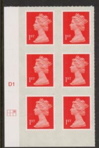 U2997  1st vermilion 2B  M12L   Cyld. D1  grid position  R1 C3  DLR  U/M (MNH)