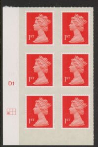 U2997 1st vermilion 2B M12L Cyld. D1 grid position R2 C1 DLR U/M (MNH)