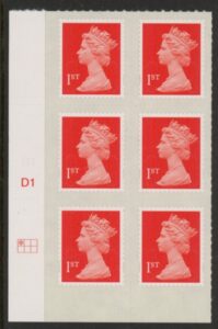 U2997  1st vermilion 2B  M12L   Cyld. D1  grid position  R1 C1  DLR  U/M (MNH)