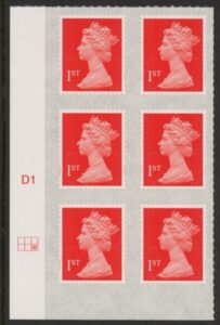 U2997 1st vermilion 2B M16L Cyld. D1 grid position R2 C3 DLR U/M (MNH)