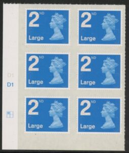 U2977  2nd Large. blue 2B  MAIL cyld. D1  grid position R1 C1   DLR  U/M (MNH)