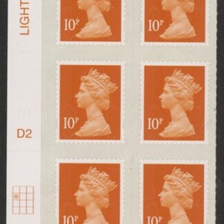 U2923 10p dull orange M12L Cyld D2  grid position R2 C1  DLR U/M (MNH)