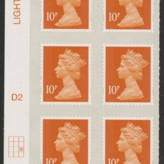 U2923 10p dull orange M14L Cyld D2  grid position R3 C3  DLR U/M (MNH)