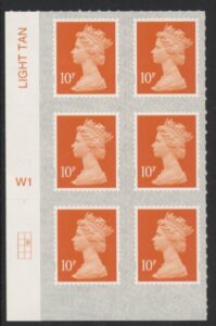 U2923 10p dull orange M18L Cyld W1  grid position R2 C1  SBP  L/s  Walsall U/M (MNH)