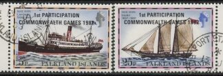1982  Falkland Islands SG.431-2 Commonwealth Games Brisbane (Nos. 335B & 342B overprinted).  set 2 values used (CTO)