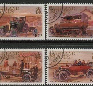1987 Falkland Islands. SG.555-8  Early Vehicles.  set 4 values. used (CTO)