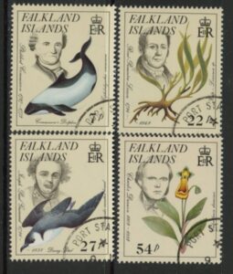 1985 Falkland Islands.  SG.514-7 Early Naturalists set 4 values. used (CTO)