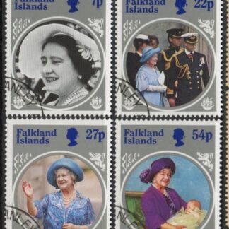 1985 Falkland Islands. SG.505-8 Life & Times of Queen Elizabeth The Queen Mother. set 4 values. used (CTO)