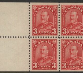 1931 Canada SG.293a  3c scarlet booklet pane of 4 + 2 labels  U/M (MNH)