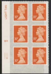 U2923 10p dull orange M18L Cyld W1  grid position R4 C2  SBP L/s  Walsall U/M (MNH)