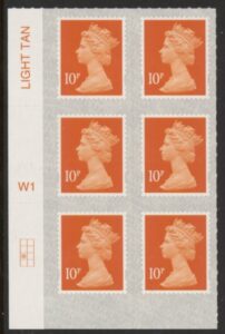 U2923 10p dull orange M18L Cyld W1  grid position R3 C1  SBP L/s  Walsall U/M (MNH)