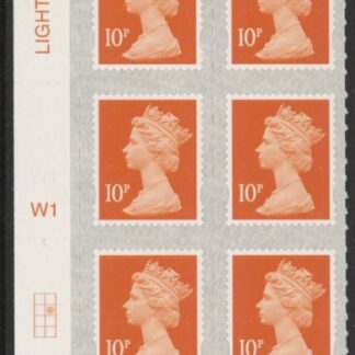 U2923 10p dull orange M18L Cyld W1  grid position R2 C2  SBP L/s  Walsall U/M (MNH)
