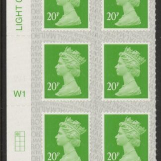 U2924 20p Green M21L Cyld. W1  grid position R1 C1 SBP  s/L  Walsall.  U/M (MNH)