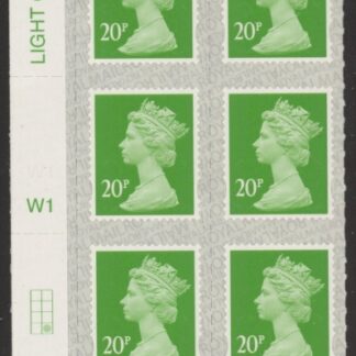 U2924 20p Green M19L Cyld. W1  grid position R4 C2 SBP  s/L  Walsall.  U/M (MNH)