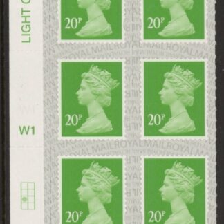 U2924 20p Green M19L Cyld. W1  grid position R3 C1 SBP  s/L  Walsall.  U/M (MNH)