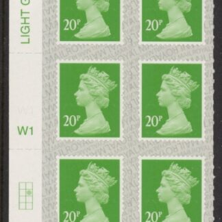 U2924 20p Green M19L Cyld. W1  grid position R2 C2 SBP  s/L  Walsall.  U/M (MNH)