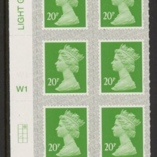 U2924 20p Green M19L Cyld. W1  grid position R1 C2 SBP  s/L  Walsall.  U/M (MNH)