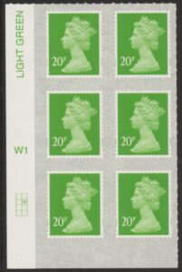 U2924 20p Green M18L Cyld. W1  grid position R2 C2 SBP  L/s  Walsall.  U/M (MNH)