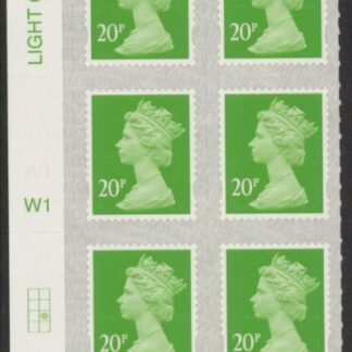 U2924 20p Green M18L Cyld. W1  grid position R3 C2 SBP  L/s  Walsall.  U/M (MNH)
