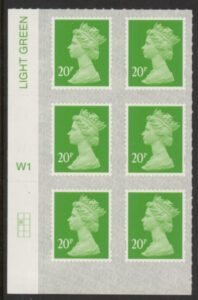 U2924 20p Green M18L Cyld. W1  grid position R2 C1 SBP  L/s  Walsall.  U/M (MNH)
