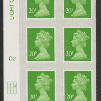 U2924 20p Green M16L Cyld. D2  grid position R2  C3   DLR  U/M (MNH)