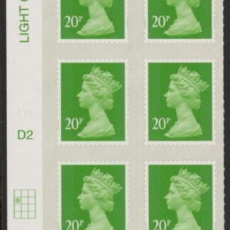 U2924 20p Green M14L Cyld. D2  grid position R2  C1   DLR U/M (MNH)