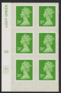 U2924 20p Green M12L Cyld. D2  grid position R2  C2   DLR U/M (MNH)