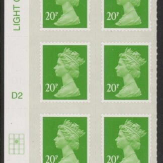 U2924 20p Green M12L Cyld. D2  grid position R2  C2   DLR U/M (MNH)