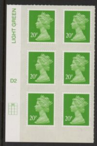 U2924 20p Green M12L Cyld. D2  grid position R1  C2   DLR U/M (MNH)