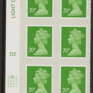 U2924 20p Green M12L Cyld. D2  grid position R1  C2   DLR U/M (MNH)