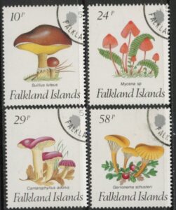 1987 Falkland Islands. SG.547-50.  Fungi  set 4 values. used (CTO)