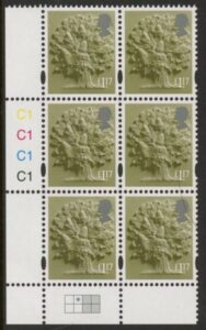 EN54  £1.17 Oak Tree  (new typeface) cyld. C1 x 4 grid R1 C2 Litho Cartor U/M (MNH)