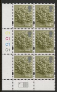 EN54 £1.17 Oak Tree (new typeface) cyld. C1 x 4 grid R1 C1 Litho Cartor U/M (MNH)