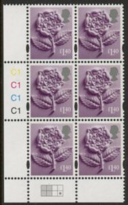 EN60 £1.40 Tudor Rose (new typeface) Litho cyld. C1 x 4 grid R2 C4 Cartor U/M (MNH)