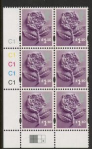 EN41 £1.10 Tudor Rose 2B cyld. C1x5 Phos C1 Grid R2 C4 Cartor. U/M (MNH)