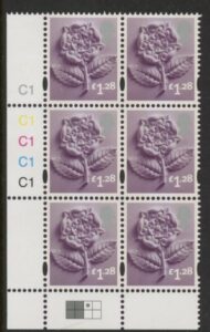 EN43 £1.28 Tudor Rose 2B cyld. C1x5 Phos C1 Grid R1 C3 Cartor. U/M (MNH)