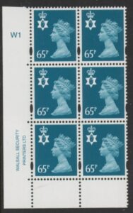NI87  65p greenish blue 2B    cyld. W1 phos W2  Walsall U/M (MNH)