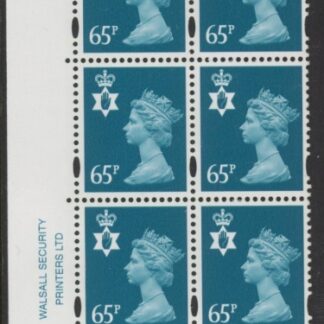 NI87  65p greenish blue 2B    cyld. W1 phos W2  Walsall U/M (MNH)