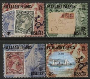 1991 Falkland Islands.  SG.639-42  Centenary of Bisected Surcharges. set 4 values. Used (CTO)