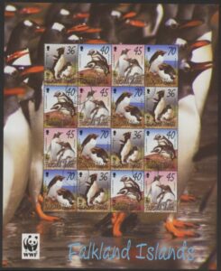 2002 Falkland Islands. SG.937-40 (x4) Endangered Species - Penguins. sheetlet fine used
