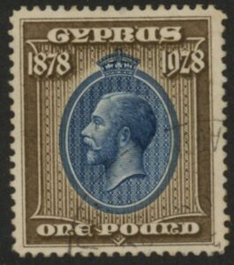 1928 Cyprus SG.132  £1 blue & bistre-brown. fine used