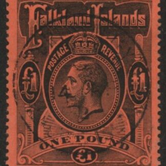 1914 Falkland Islands  SG.69  £1 black/red. fine used.