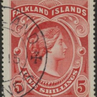 1898  Falkland Islands SG.42 5/- red . fine used.