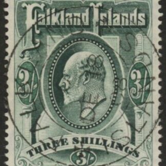 1904 Falkland Islands.  SG.49 3/- green. fine used.