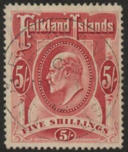 1904 Falkland Islands.  SG.50  5/- red. fine used.