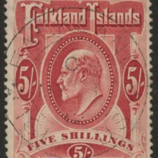 1904 Falkland Islands.  SG.50  5/- red. fine used.