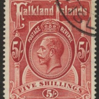1912 Falkland Islands - SG.67  5/-  deep rose-red. fine used.