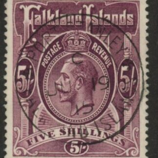 1912 Falkland Islands SG.67b  KGV 5/-maroon. fine used.